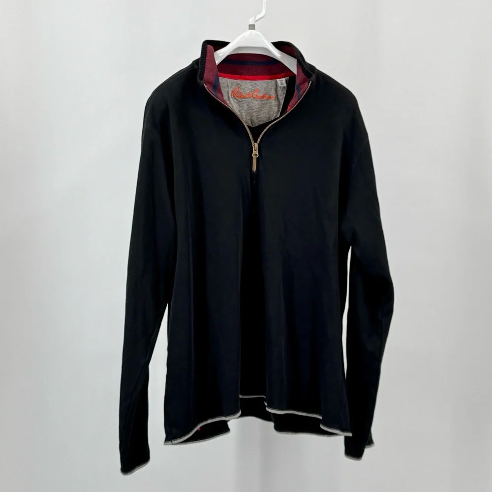 Robert Graham Black Quarter Zip Cotton Sweater with Gray and Red Accents Size XL
